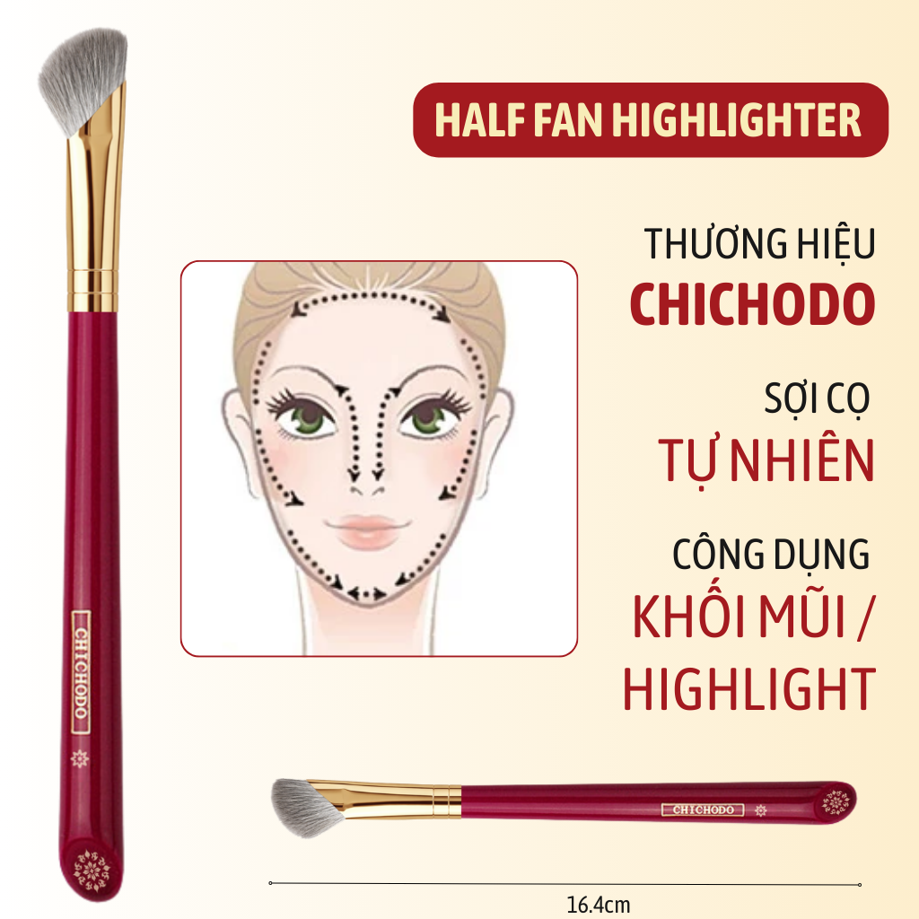 Cọ Đánh Highlight/Khối Mũi/Bắt sáng vùng chữ T CHICHODO Half Fan Highlighter C127